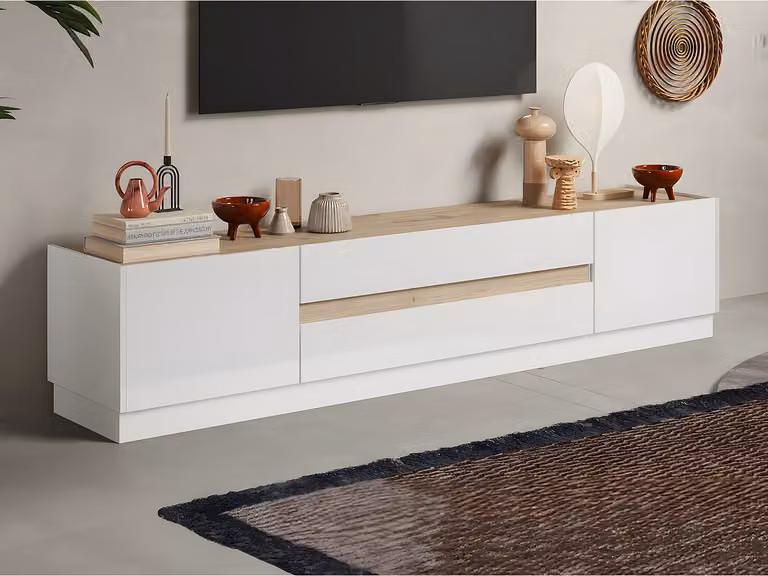 Mueble de TV moderno Fantasy de LC MOBILI en blanco lacado y roble cádiz, An: 205 cm