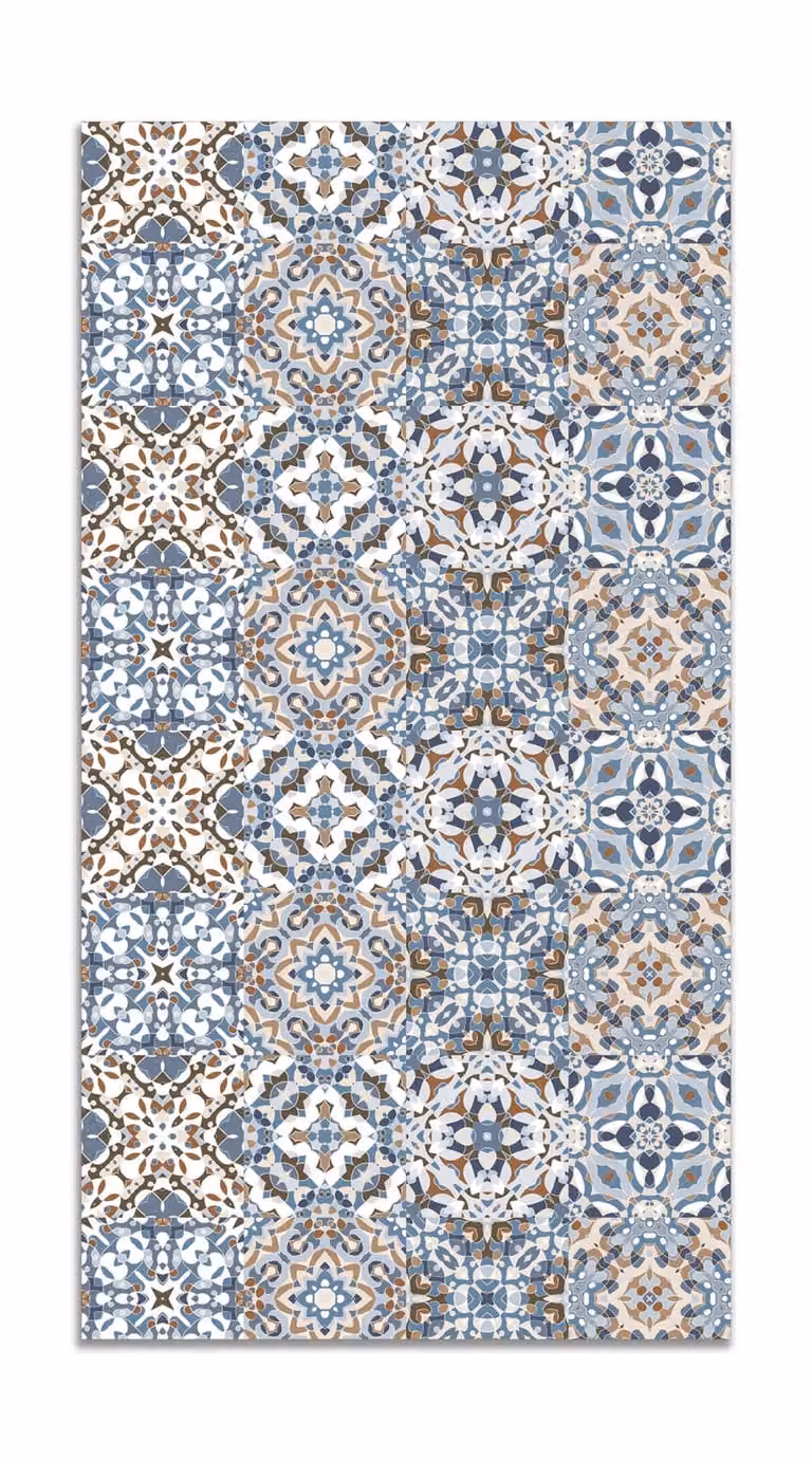 Alfombra de vinilo con diseño de baldosa hidráulica oriental en color azul, An/P: 120 x 170 cm