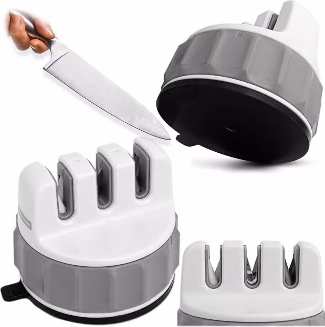 Afilador de cuchillos Heckermann HM-0371 en color blanco y gris con bloque de ABS