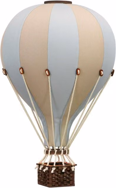 Globo decorativo redondo de textil SEVIRA KIDS para niños en colores beige y azul con diseño escandinavo de nubes y rayas