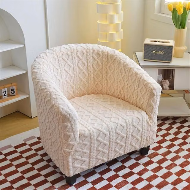 Funda elástica de felpa jacquard para sillón individual XISRENS, color blanco roto