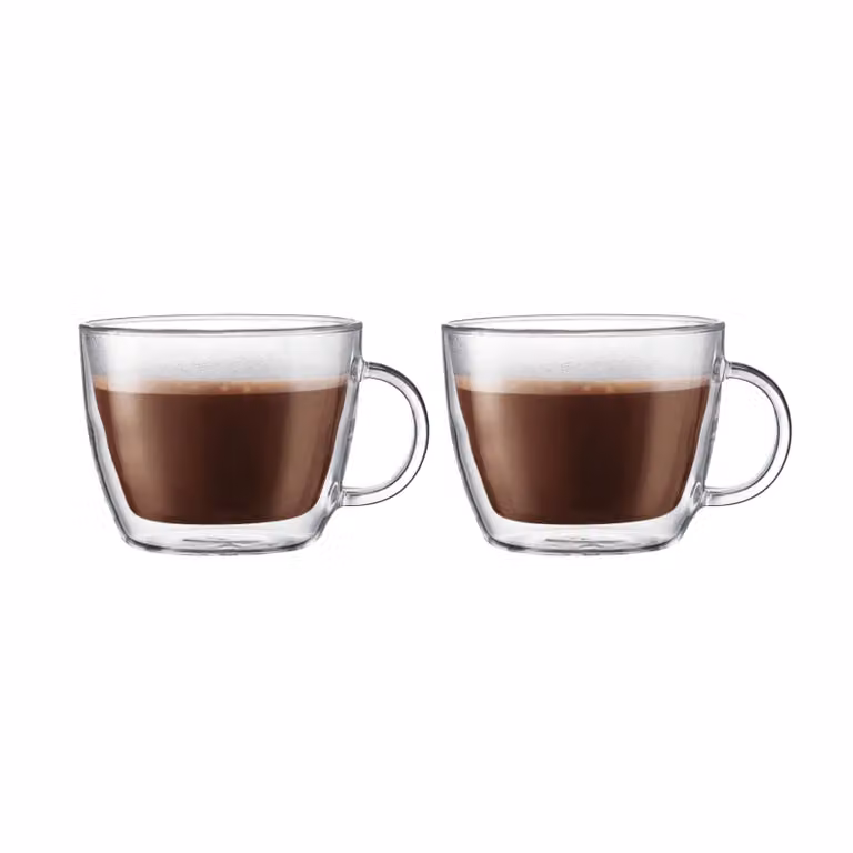 Set de 2 tazas de café Bodum Bistro de doble pared en cristal transparente de 0,45 l
