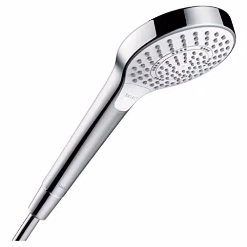 Ducha de mano Hansgrohe Croma Select S 110 con funciones rain y massage, acabado blanco y cromo, con sistema anti-limescale