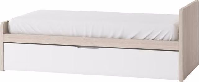 Cama Mio de El Corte Inglés con un cajón y cabecero derecho alto en color arena y blanco
