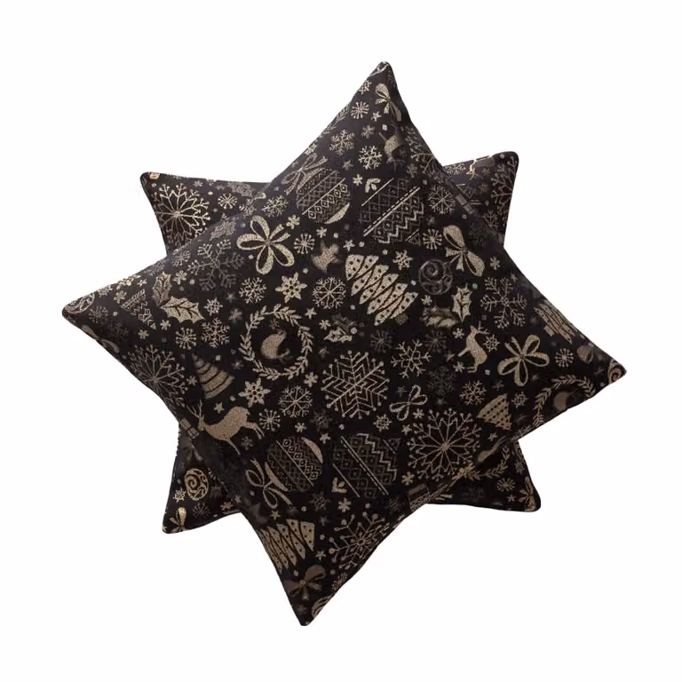 Lote de 2 fundas de cojín de Navidad Gamusi en jacquard de algodón, color negro y oro, 45 x 45 cm