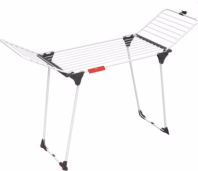 Tendedero de ropa Vileda King con alas, fabricado en acero y aluminio, con ruedas, color blanco y negro, An/P/Al: 174 x 57 x 20 cm