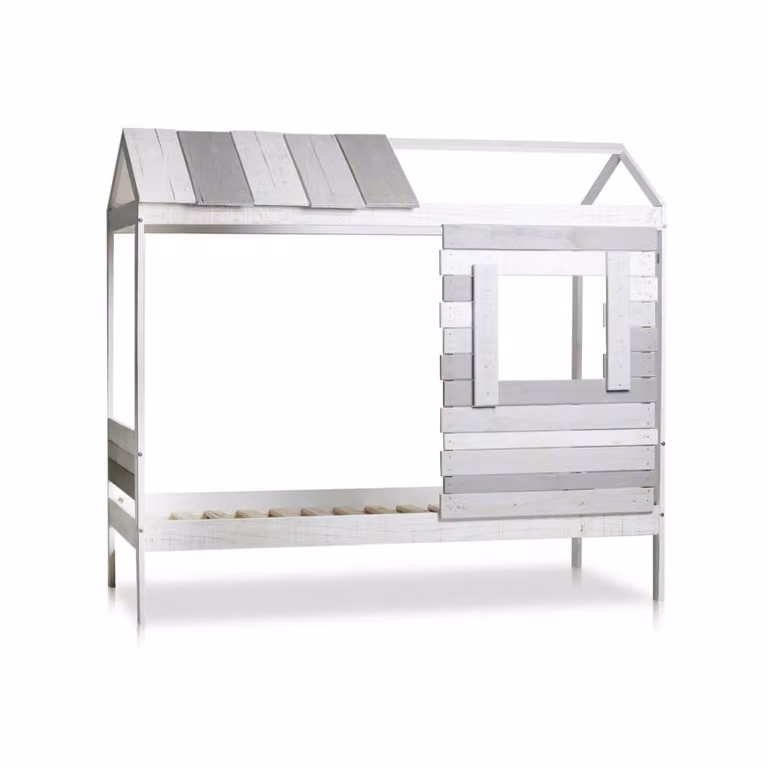 Cama cabaña Duehome para niños con efecto envejecido estilo shabby chic en colores gris, blanco y multicolor, An/P/Al: 102 x 190 x 181,5 cm