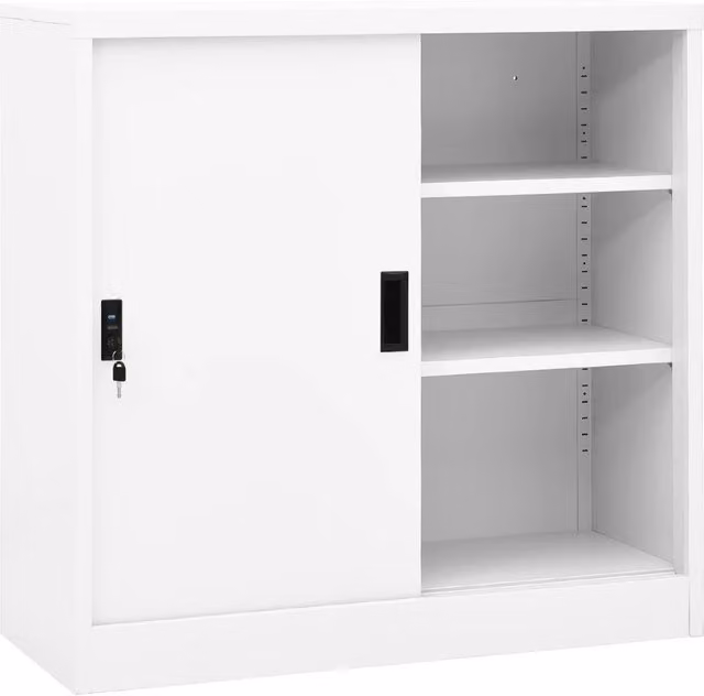 Armario de oficina vidaXL con puertas correderas y cerradura en acero blanco, An/P/Al: 90 x 40 x 90 cm