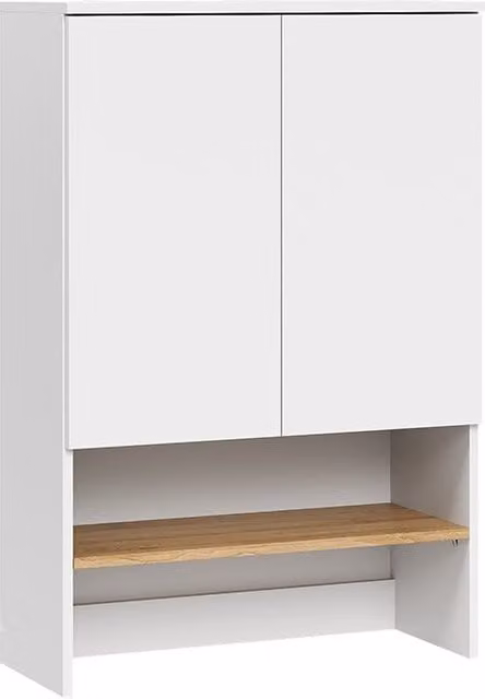 Armario para lavadora Vicco Viktor en blanco y marrón con estantes internos y puertas con estante abierto An: 68 cm, Al: 100.4 cm