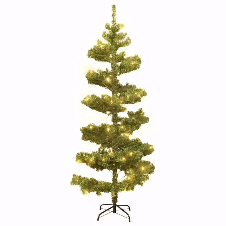 Árbol de Navidad preiluminado con luces LED blanco cálido y soporte vidaXL, color verde, Altura: 150 cm