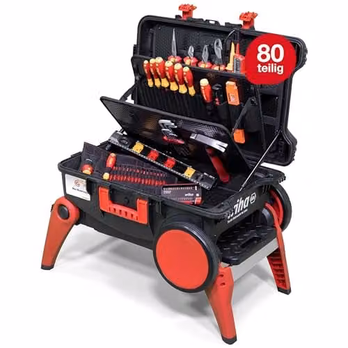 Juego de herramientas Wiha XXL 4 Electric de 80 piezas en color negro y rojo con caja de plástico impermeable y apilable