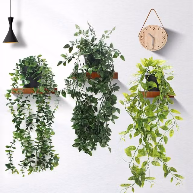 Set de 3 Plantas Trepadoras de Hiedra Artificial con Macetas Verdes para Decoración de Interiores y Exteriores