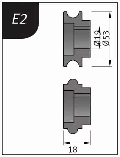 Juego de rodillos de flexión Metallkraft tipo E2 color gris Ø 53 x 19 x 18 mm