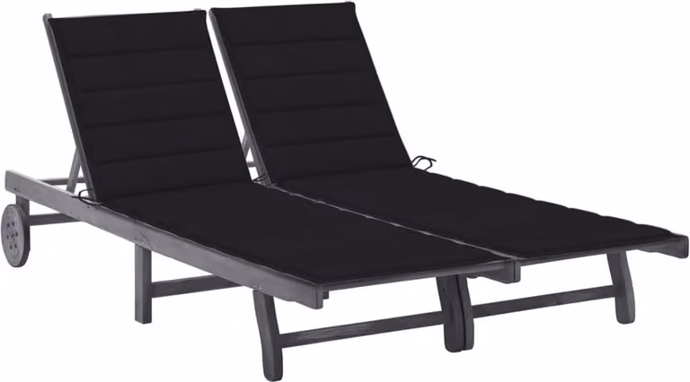 Tumbona de jardín Syfax para 2 personas de madera de acacia con cojines resistentes a la intemperie en gris y negro, An/P/Al: 220 x 118 x 76 cm