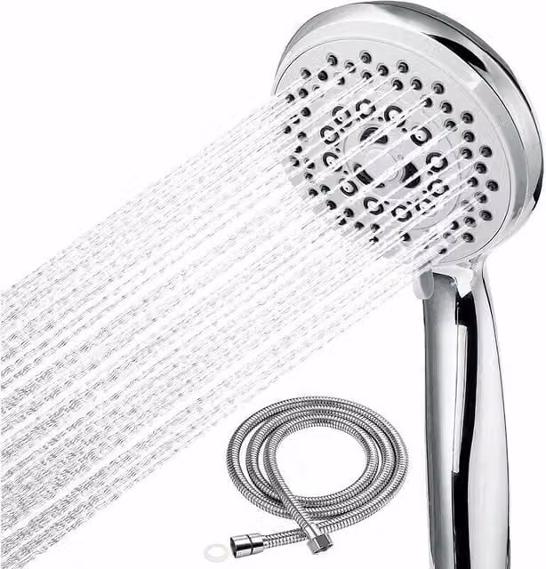 Set de cabezal de ducha y manguera ODIPIE con 5 modos de alta presión, antical y ahorro de agua, acabado cromado en color plata, fabricado en ABS, acero inoxidable y latón
