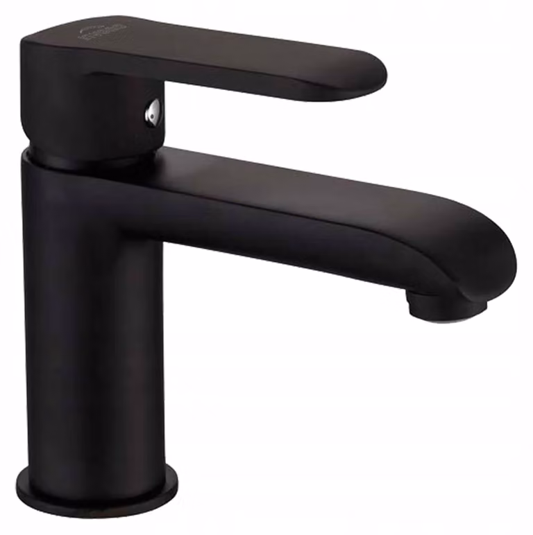Grifo monomando para lavabo Invena modelo Siros en negro mate con cartucho cerámico de 35 mm y aireador de ahorro de agua