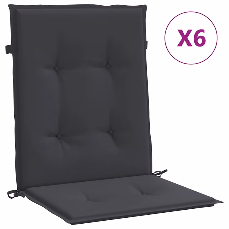 Set de 6 cojines para silla de jardín vidaXL con respaldo bajo, tela Oxford impermeable y transpirable, color negro