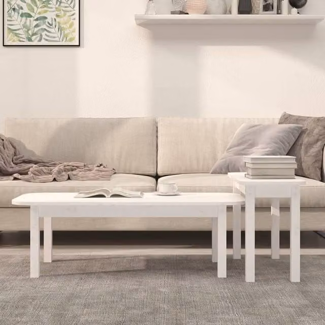 Juego de 2 mesas de centro SYFAX de madera de pino blanca de estilo rústico
