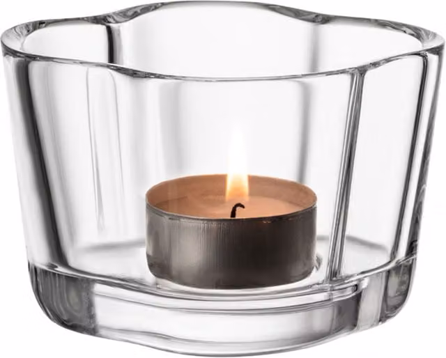 Portavelas tealight Alvar Alto de Iittala en cristal transparente con diseño minimalista