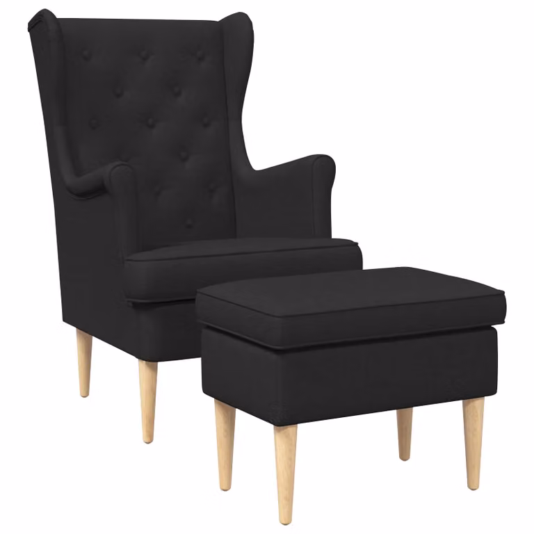 Set de sillón con pouf vidaXL de estilo moderno en color negro y tela con estructura de madera de caucho