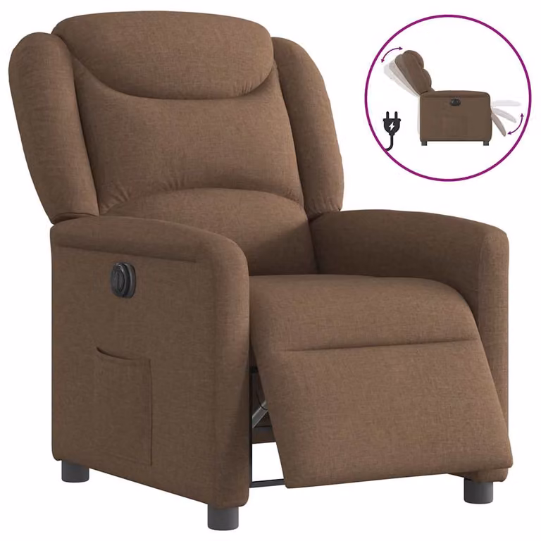 Sillón reclinable eléctrico de tela marrón vidaXL con reposabrazos y diseño moderno