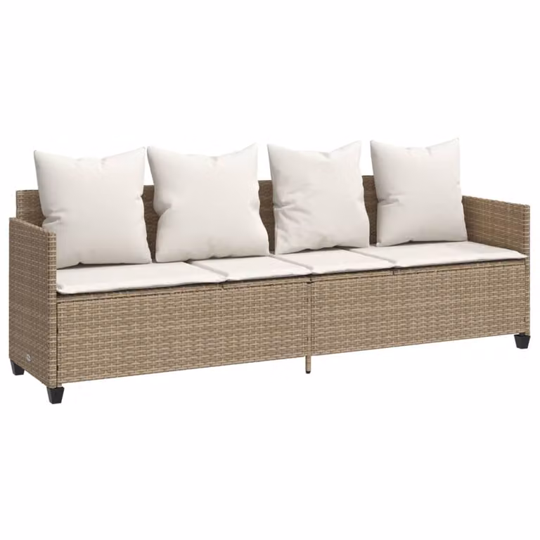Tumbona Syfax de ratán sintético con cojines beige y blanco para exterior con reposacabezas ajustable