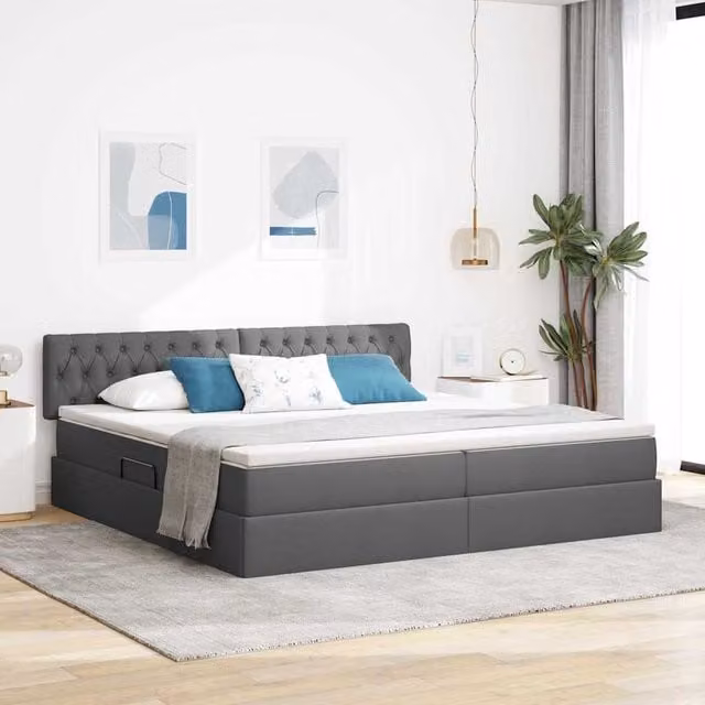 Cama con almacenamiento y colchón híbrido Maison Exclusive en gris y blanco, An/P/Al: 200 x 200 x 280 cm
