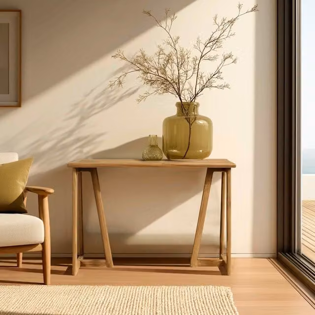 Consola Amy de MACABANE en madera de color marrón con diseño minimalista y rectangular de 110 cm