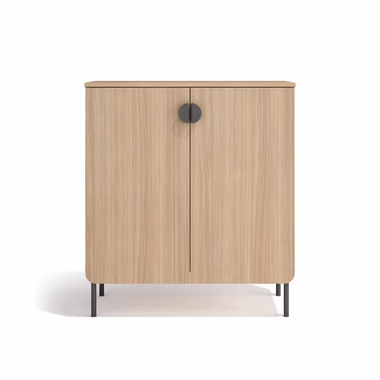 Mueble de almacenaje HERDASA con puertas batientes en color marrón y beige, diseño moderno de MDF y metal, An/P/Al: 90 x 34,5 x 80 cm