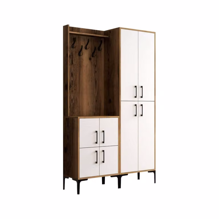 Mueble de entrada Dmora con estante de pared efecto madera nogal y blanco An/P/Al: 120 x 35 x 200 cm