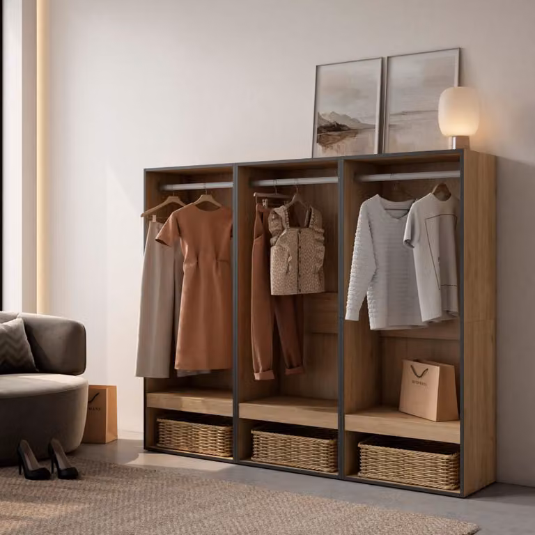 Vestidor abierto moderno Skraut Home efecto madera roble An/P/Al: 180 x 35 x 145 cm