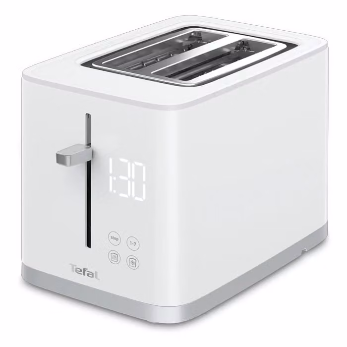 Tostadora Tefal Sense con pantalla digital y temporizador, 2 ranuras, color blanco