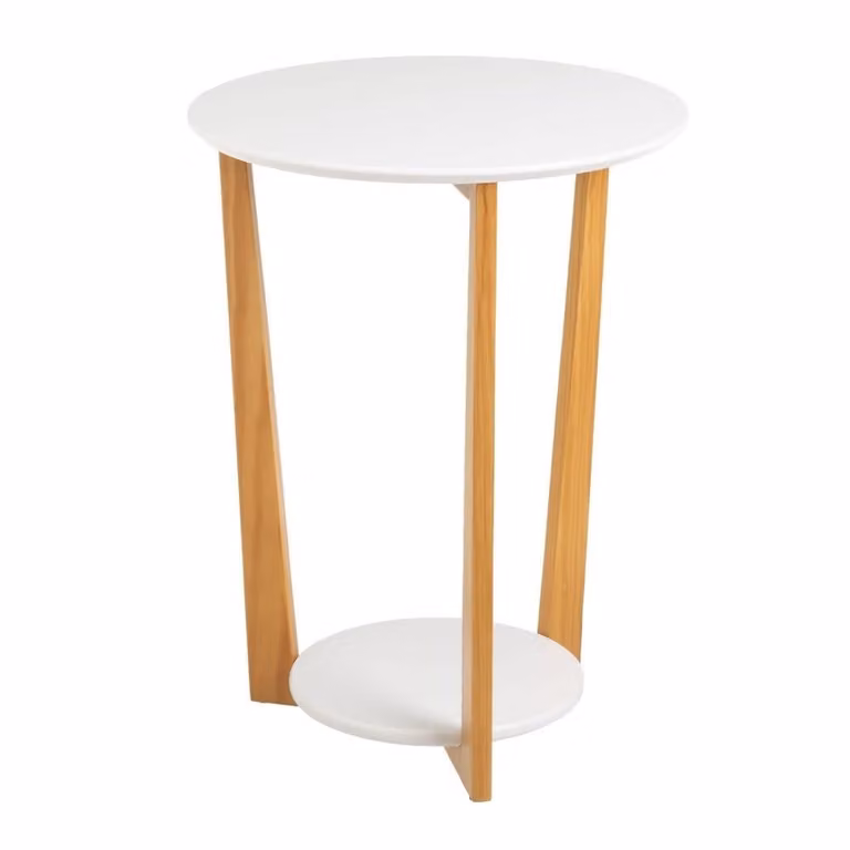 Mesa auxiliar redonda casaselección de pino y laminado blanco An/P/Al: 45 x 45 x 60 cm