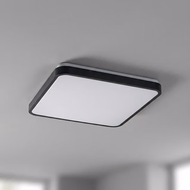 Plafón LED cuadrado Rabalux de 36W en color negro con 2270 lm y protección IP44 para techo