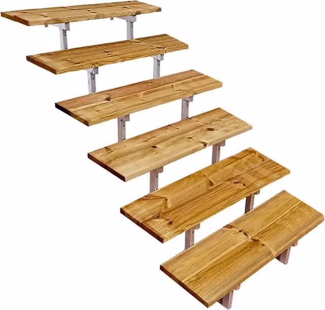Escalera de exterior Oslo de Ecomaison con 6 peldaños de madera de pino y estructura de metal en color marrón, An/P/Al: 100 x 37,9 x 105 cm