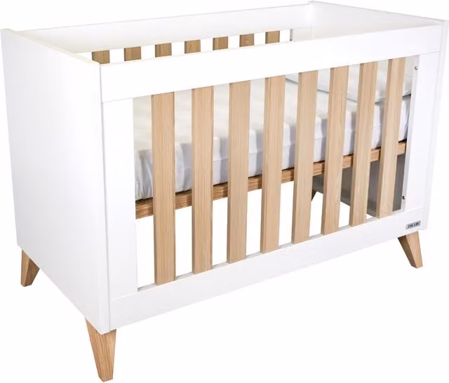 Cuna Ikid Lazio de estilo escandinavo en color beige y blanco, An/P/Al: 120 x 60 x 125 cm