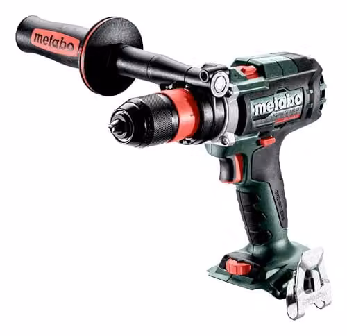 Taladro atornillador inalámbrico Metabo de batería en color verde y blanco