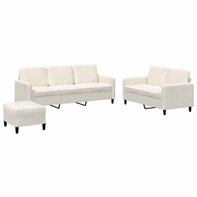 Juego de sofás de 3 piezas vidaXL en terciopelo beige con diseño moderno para salón que incluye sofá de 3 plazas, sofá de 2 plazas y otomana An/P/Al: 138 x 80 x 77 cm