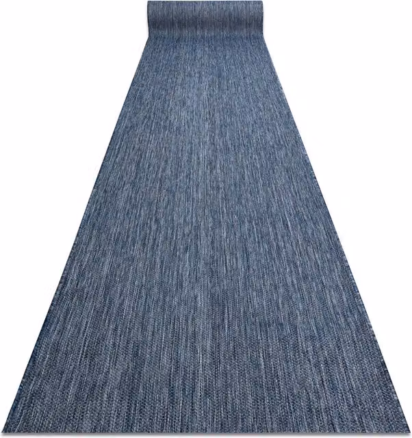 Alfombra de pasillo Sion de RUGSX con efecto de tejido plano de sisal en azul oscuro, An/P: 70 x 600 cm
