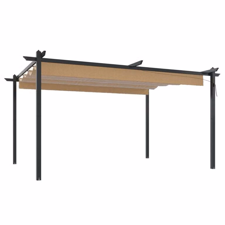 Cenador de jardín Syfax con techo retráctil en gris y beige, An/P: 4 x 3 m, Altura: 220 cm