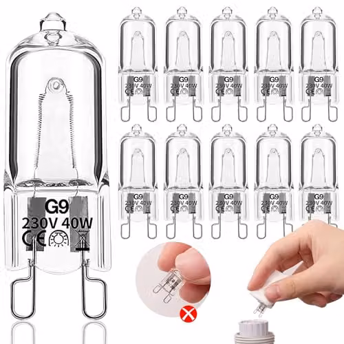Pack de 10 bombillas halógenas Unnderwiss G9 de 40W, 230V, 2900K y 480LM, regulables, luz blanco cálido