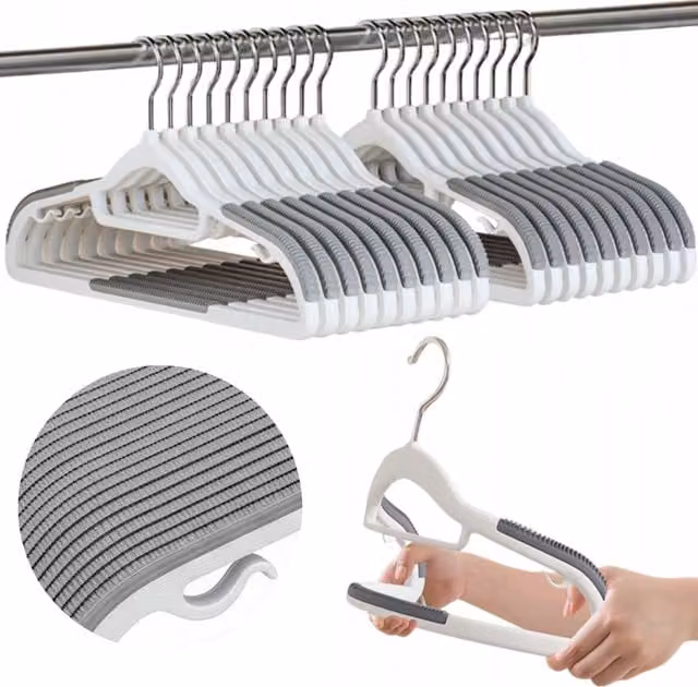 Juego de 20 perchas antideslizantes con funda suave Severno Home en blanco y gris con gancho giratorio y barra para ahorrar espacio