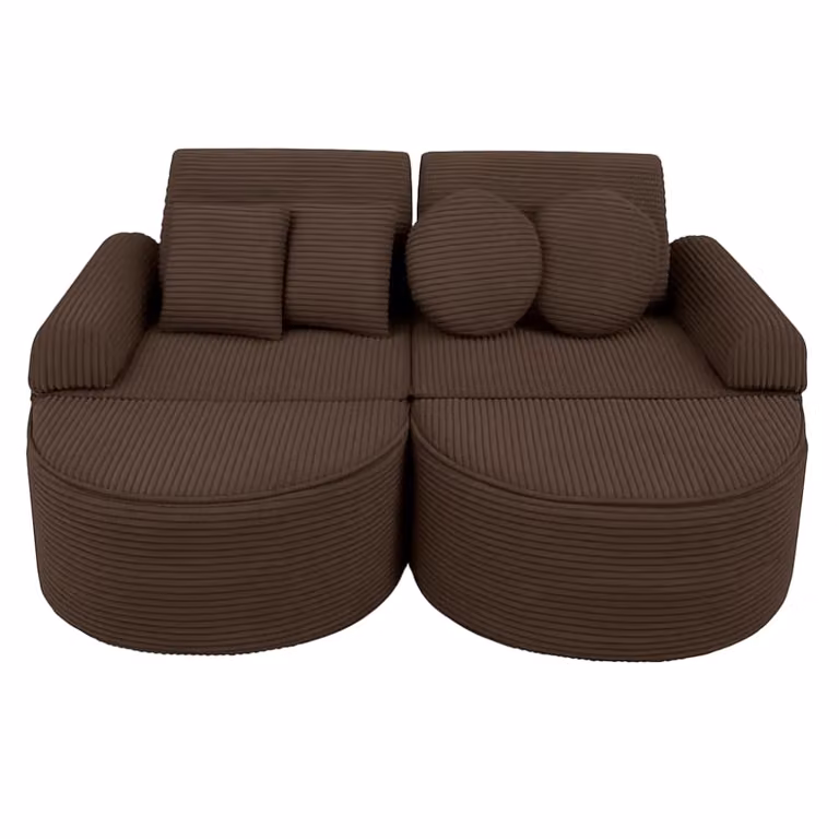 Sofá infantil modular MeowBaby de 12 piezas en terciopelo marrón con función de cama y fundas extraíbles, An/P/Al: 120 x 190 cm