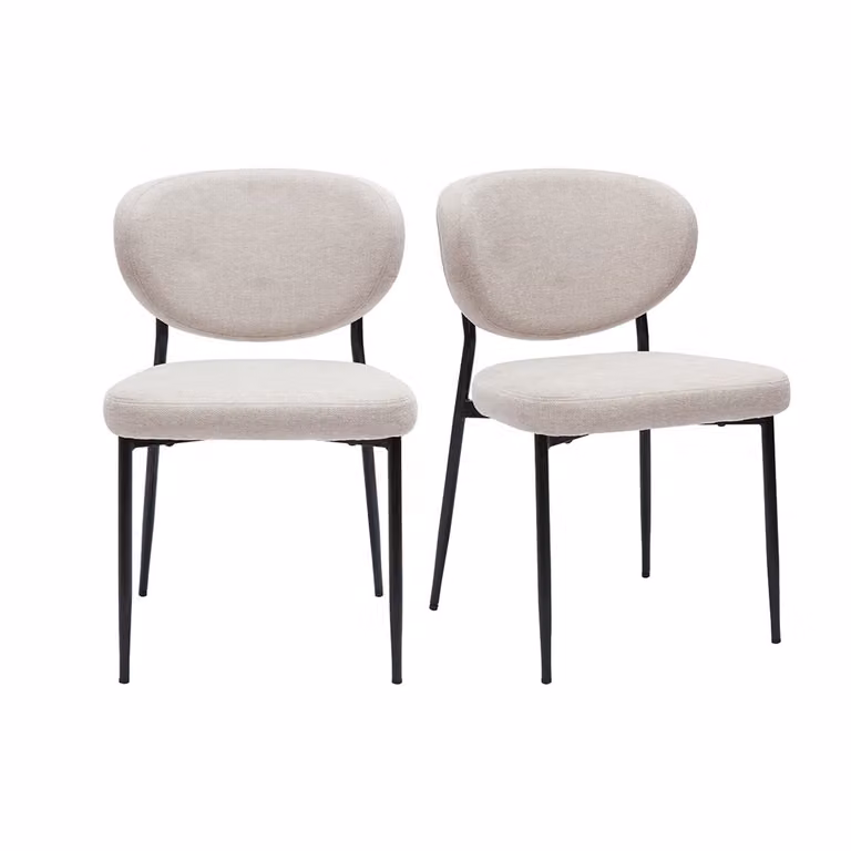 Juego de 2 sillas BREKA de tela efecto terciopelo beige con estructura de metal negro