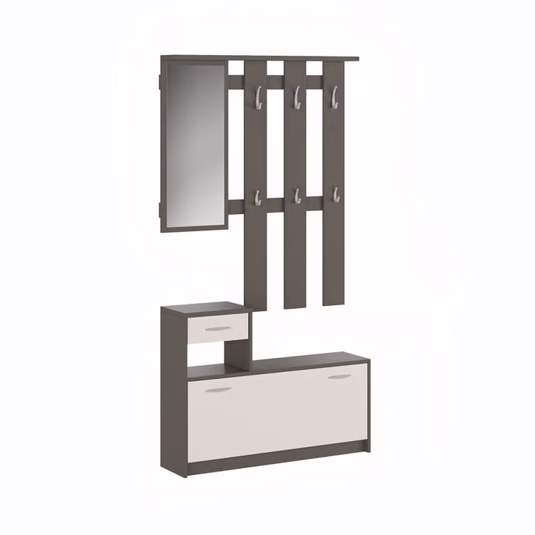 Mueble de entrada ORESTELUCHETTA con espejo, zapatero y ganchos, gris, An/P/Al: 102 x 25 x 100 cm