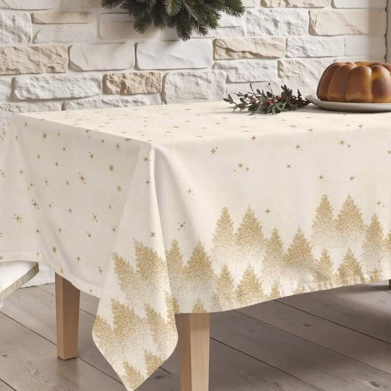 Mantel de Navidad Muare Home rectangular de algodón dorado antimanchas An/P: 100 x 155 cm