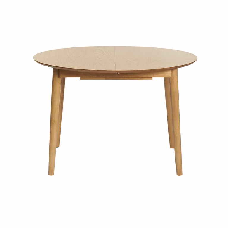 Miliboo Mesa redonda extensible de madera de roble clara Ego con sistema butterfly leaf de 115 a 154 cm