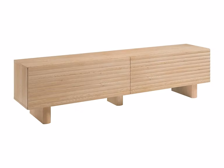 Mueble de TV moderno VENTE-UNIQUE en color beige de MDF con acabado mate y diseño de rayas, An: 180 cm, Al: 46,1 cm, P: 36,8 cm