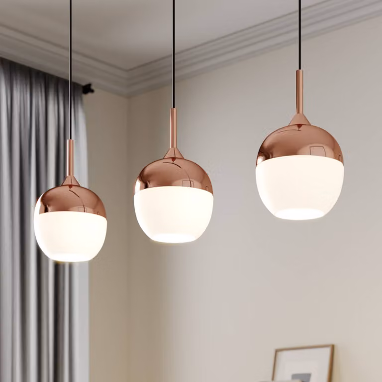 Lámpara colgante de cristal Rangina Lindby en cobre y blanco, atenuable, ideal para salón o comedor