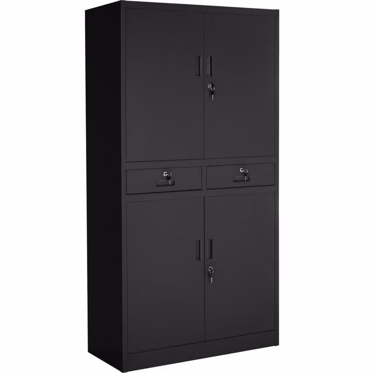 Armario archivador de metal TecTake con puertas batientes y cerradura en negro mate, An/P/Al: 80 x 40 x 180 cm